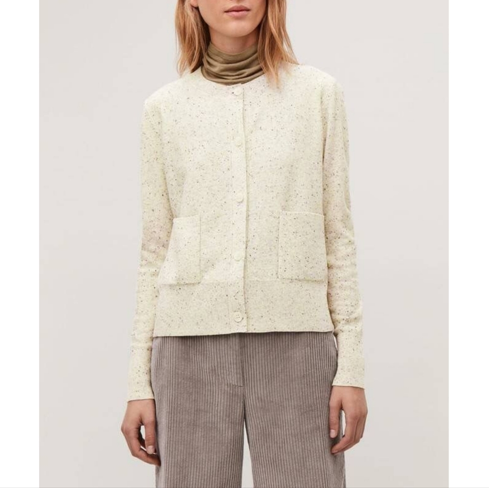 COS Speckled Wool Cardigan Front Pockets Size Large
